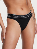 VICTORIA’S SECRET THONGI BAWEŁNIANE Z ELASTYCZNYM PASKIEM CZARNE