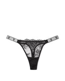 VICTORIA'S SECRET THONGI KORONKOWE Z BŁYSZCZĄCYMI PASECZKAMI CZARNE