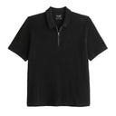 ABERCROMBIE & FITCH PLISSÉ ZIP SWEATER POLO BLACK - MĘSKA KOSZULKA POLO