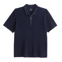 ABERCROMBIE & FITCH PLISSÉ ZIP SWEATER POLO DEEP NAVY - MĘSKA KOSZULKA POLO