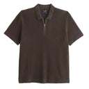 ABERCROMBIE & FITCH PLISSÉ ZIP SWEATER POLO DARK CHOCOLATE - MĘSKA KOSZULKA POLO